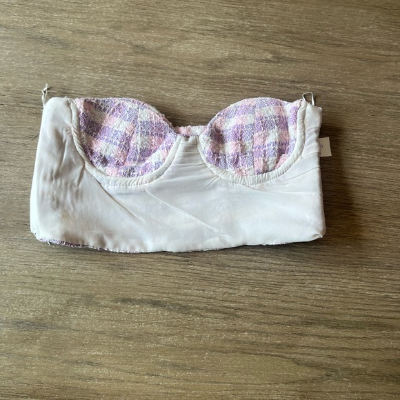Zara woman’s pink/purple texture plaid corset tweed tube crop top - Picture 9 of 16